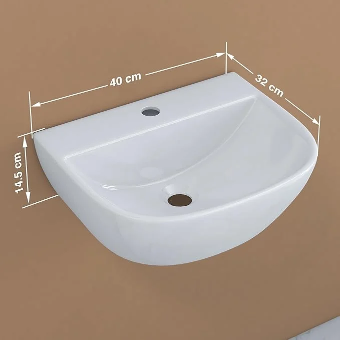 Ruboxa Ceramic Wall Hung Basin/Washbasin for Bathroom/Wall Mounted Basin/Sink for Bathroom/Living Room (Orchid - White)
